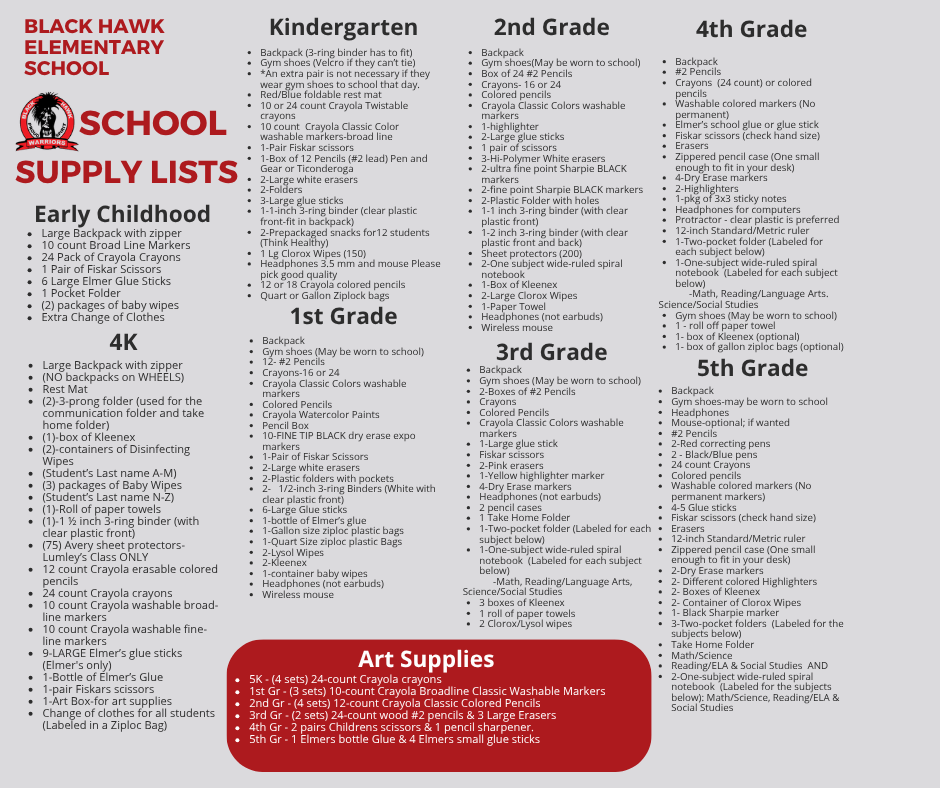 Elementary Supply List